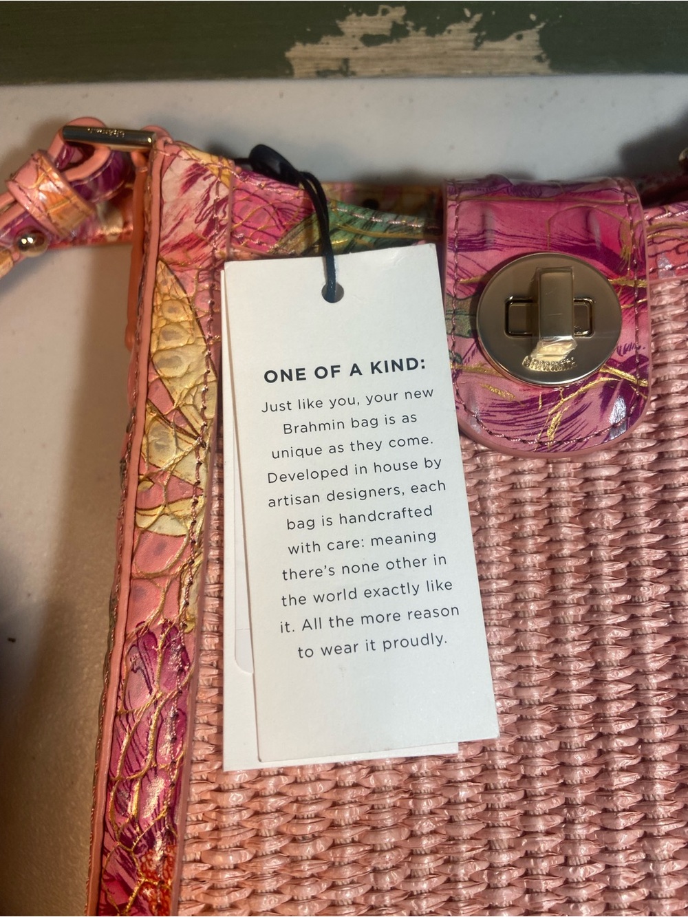 Brahmin Pink Woven Crossbody with Floral Trim - Picture 5 of 13